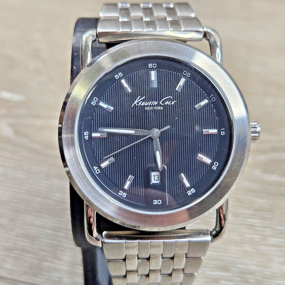 Kenneth Cole New York SS Steel Men's Watch KC3808 Black Dial Date Tested Dress 8